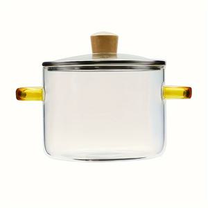 TEMU 1.5L/52oz 황색 손잡이가 있는 보로실리케이트 유리 요리 냄비 - 내열성 투명 수프 냄비 뚜껑 포함 - 스토브 및 오븐 사용에 적합