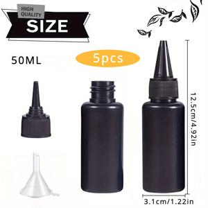 TEMU 5개 50ml 검정색 스퀴즈 병, 미니 깔때기 포함 부드러운 스퀴즈 드롭퍼 병, PE 디스펜싱 병, 플라스틱 누출 방지 리필 가능 용기 (안료 잉크 및 다양한 액체 로션용)