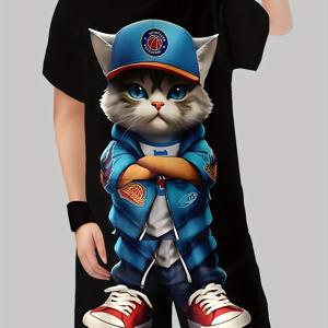 TEMU 남아 정장 패션 3D 프린트 캐주얼 풀오버 반팔 반바지 티셔츠, 남아 야외 티셔츠 반바지 세트, 야외용