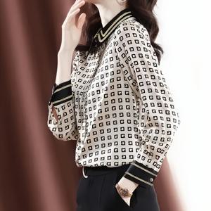 TEMU 봄/가을 신상 디자인 감각 니치 스타일 패셔너블 웨스턴 스타일 라펠 블라우스 루즈 홍콩 스타일 체크 롱슬리브 셔츠 여성용