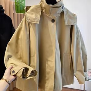 TEMU 여성용 긴팔 지퍼 재킷 캐주얼 트렌치 코트 통기성 후드 봄 가을