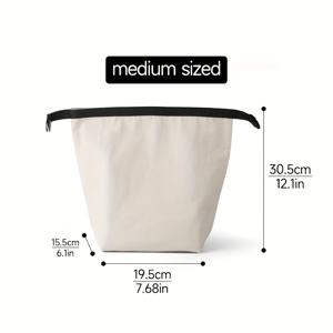 TEMU 식품 접촉하지 않는 대용량 보온 도시락 가방 - 학교, 사무실, 피크닉 및 야외 활동을 위한 튼튼한 손잡이가 있는 내구성 폴리에스터 캔버스 런치 토트백, 화이트 직사각형 열전달 방지 식품 운반가방, 스타일리시 메탈 토트, 휴대 가능한 미엘박스