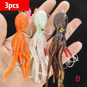 TEMU 3개 시뮬레이션 문어 문어 낚시 루어 세트 4.3인치 22G 문어 미끼 TPE 재질, 바다 담수 낚시용, 부드러운 문어 문어 미끼 낚시 장비 세트