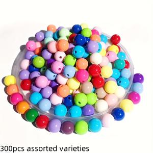 TEMU 600개/300개 10mm/6mm 아크릴 단색 라운드 비즈, DIY 팔찌 및 키체인 액세서리용 - 친구와 가족을 위한 완벽한 선물