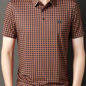 TEMU 여름 남성용 새로운 체크 패턴 패션 버튼 반팔 폴로 셔츠 탑