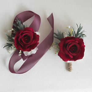 TEMU 2개 세트 모조 장미 꽃 | 신랑 친구의 가슴 장식 꽃, 신부 친구의 손목 장식 꽃 (리본 포함), 결혼식 장식, 댄스 파티 및 공식 행사에 적합