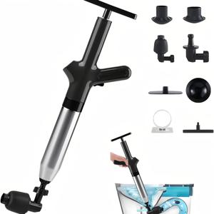 TEMU 1개 고압 에어 변기 플런저, 스테인리스 스틸 변기 스네이크 막힘 제거기, 주방 싱크대, 변기, 욕실, 막힌 파이프용 에어 드레인 블래스터 플런저