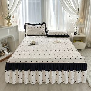 TEMU 단품 단색 프린트 꽃무늬 베드 스커트 세트, 부드럽고 편안하며 통기성 좋은 단색 침구, 매트리스 커버형 침대 스커트 세트, 다용도 침대 시트, 침실 및 손님방용 (매트리스 커버 1개 + 베개 커버 0개, 속통 미포함)