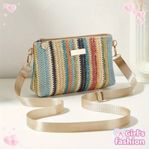 TEMU 여성용 캐주얼 파stori얼 스타일 짚 우븐 크로스백, 메탈 스팽글 장식, 조절 가능한 어깨 끈, 숄더백, 비치백, 일상용, 크리스마스, 할로윈에 적합, 필수 및 선호하는 선물 선택