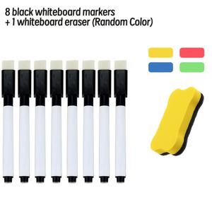 TEMU 8/16개입 가는 팁 자석 화이트보드 마커 잉크 펜 + 자석 화이트보드 지우개 1개 랜덤 색상 저취 습식 지우기 냉장고, 유리, 창문, 플래닝 보드용 - 내구성 좋은 플라스틱 재질