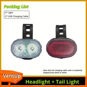 TEMU 자전거 라이트 2개 세트, 완전한 자전거 라이트 세트, 白色 헤드라이트 조명, 빨간색 후미등 조명, USB 충전식 휴대용 헤드라이트, 자전거 후미등, 야외 사이클링, 야간 사이클링, 사이클링 애호가에게 적합