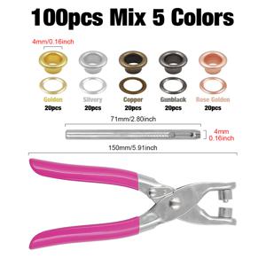 TEMU 100/200/300개 4mm 메탈 아일렛 버클 와셔 포함 핑크 아일렛 플라이어 펀칭 펀치 에어 아이렛 아일렛 설치 세트 키트 의류 하드웨어 추가 벨트 모자 백팩 신발 부츠 수공예 가죽 공예에 적합