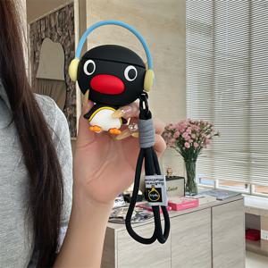 TEMU 에어팟 1/2/3/4/Pro/Pro 2 호환 귀여운 펭귄 귀 & 걸이 끈 케이스 - 소프트 커버, 다양한 색상 옵션 - 에어팟 Pro 2/4/Pro/1/2/3 이어폰 케이스