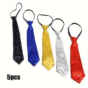 TEMU 카니발, 뮤직 페스티벌, 크리스마스 축하 행사, 연회, 댄스 파티 및 기타 행사에 적합한 조절 가능한 지퍼가 있는 남녀공용 스팽글 보우 타이 5개 세트, 신축성 없는 원단으로 제작