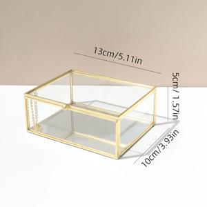 TEMU 가을 비 황금 액자 유리 주얼리 디스플레이 박스 - 우아한 직사각형 보관 케이스, 유리 직사각형 디자인, 주얼리 정리, 화장대 또는 홈 데코에 이상적 - 여성, 신부 및 수집가를 위한 완벽한 선물, 조립 불필요