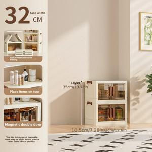 TEMU 12.6인치 넓은 스택 가능 스토리지 캐비닛 - 대용량 다층 투명 플라스틱 선반 유닛 (서랍/잠금 가능 도어 패널 포함), 접이식 공간 절약형 정리함 - 홈, 기숙사, 팬트리, 사무실용 - 간식, 화장품, 책, 침대 밑 수납