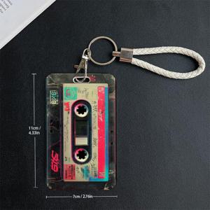 TEMU 2D 빈티지 테이프 카드 케이스 ( 메커니즘 & 분실 방지 로프 포함) - 튼튼한 ID/학생/교통 카드 홀더, 레트로 스타일 선물