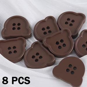 TEMU 8개 귀여운 곰돌이 모양 레진 버튼, 초콜릿 색상 17.5mm, 8가지 다양한 포즈, 스웨터, 재킷 및 공예 장식에 이상적