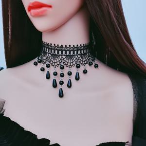 TEMU 1 블랙 크라운 펜던트 초커, 고딕 레이스 목걸이 칼라본 체인, 할로윈, 파티, 모임, 음악 페스티벌 및 기타 행사에 적합