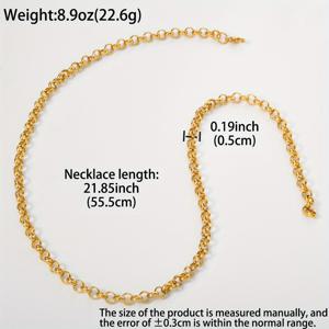 TEMU 남녀공용 2025 빈티지 라운드 링크 체인 목걸이 1개, 활용도 높은 파티 액세서리