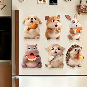 TEMU 대형 만화 동물 냉장고 자석 6개 - 부드럽고 다채롭고 사랑스러운 장식 스티커, 주방, 사무실, 교육용 - 화이트보드 스티커, 카와이 냉장고 장식, 귀여운 사무용품