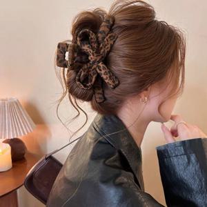 TEMU 1/2개 대형 여성용 프린트 머리핀 - 블랙/브라운 리본 &포니테일, 파티, 땋은 머리용 - 내구성 있는 헤어 액세서리 선물