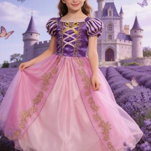 TEMU 여아 캐주얼 의상, 딥 퍼플 상의와 라이트 핑크 스커트, 밑단에 금색 프린트, 생일 파티 복장, 다양한 축제 의상, 외출용 사진 촬영 의상, 깜짝 요소