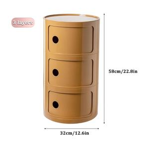 TEMU 3단 원형 ABS 플라스틱 수납장 서랍형 협탁 및 사이드 테이블, 침실 거실용, 컴팩트한 모던 가구, 진저 옐로우 독립형 선반장, 좁은 공간용 공간 절약형, 조립 불필요