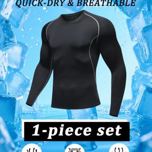 TEMU 1개 남성용 고성능 라운드넥 긴팔 티셔츠, 빠른 건조, 통기성 및 편안한 스포츠 상의, 스포츠, 피트니스 및 야외 활동에 적합, 수분 흡수 및 여가 운동에 편안함