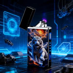 TEMU 창의적인 호랑이, 사자, 용, 늑대 패턴 디자인 휴대용 금속 더블 아크 전기 라이터 - 방풍, 무화염, TYPE-C 충전식 플라즈마 라이터, USB 충전 케이블 포함, 하이킹, 캠핑, 아웃도어, 생존, 전술, EDC 장비에 적합