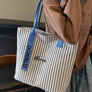 TEMU 여성용 캔버스 가방, 2025년 신상 대용량 토트백 (수업용), 한국 스타일 숄더 통근 토트백, 넉넉한 쇼핑백