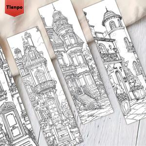 TEMU 32개입, 유럽 농촌 테마 컬러링북, 색칠 가능한 집 책갈피, 기발한 아키텍처 아트, 책 선물, 책벌레 독서 로그 책갈피, 책벌레 선물 책갈피, 도서관 카드 책갈피, 추상적이고 독특한 예쁜 책갈피