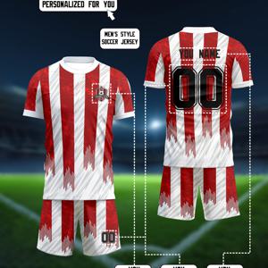 TEMU 맞춤형 축구 유니폼 세트 티셔츠 및 반바지, 농구 훈련 유니폼, 패턴이 있는 빨간색과 흰색 축구 유니폼 세트, 그리고 