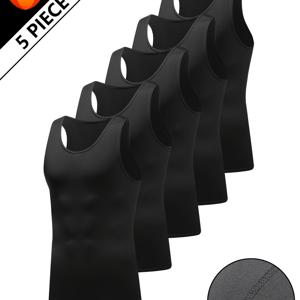 TEMU 남성용 속건성 민소매 스포츠 조끼 5개 세트, 타이트핏 신축성 헬스 셔츠, 달리기, 사이클링, 농구, 훈련, 야외 피트니스에 적합 - 체조, 복싱 & 멀티 트레이닝용 민소매 액티브웨어