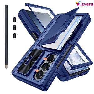 TEMU 삼성 갤럭시 Z 폴드 7 호환 폰 케이스 ( 1개 및 펜캡 3개 포함), 내장형 카드 슬롯, S펜 홀더, 카메라 보호 커버, 다기능 카드 슬롯 포함. Z 폴드 7 2025 호환