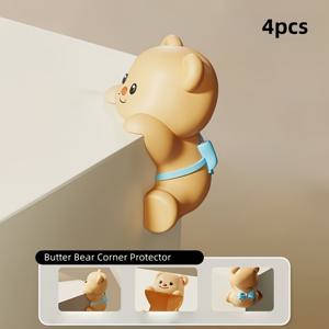 TEMU 4개입 새로운 노란 곰돌이 충돌 방지 코너 보호대, 두꺼워지고 넓어진 가구 모서리 안전 가드, 만화 귀여운 테이블 상판 캐비닛 TV 모서리 보호대 (서랍장, TV 스탠드, 커피 테이블, 레인지 후드용), 다양한 장면 모서리 보호, 90도 코너