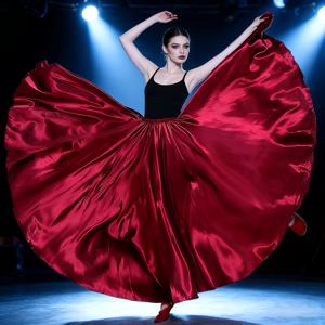 TEMU 1개 여성 새틴 맥시 미디 여름 스포츠 스커트 롱 드레스 벨리댄스 파티 코스프레 댄싱 스커트 탄력성 허리