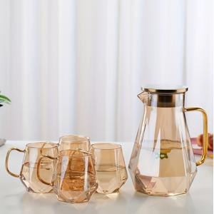 TEMU 1.5L 물통 및 4컵 세트, 측면 유리컵 세트, 고품질 붕규산 유리 물통 뚜껑, 냉온수 저항, 얼음 및 뜨거운 액체 용기, 가정용 음료 기계 레몬에이드, 잎차, 선차, 콜드브루 커피, 아이스 커피