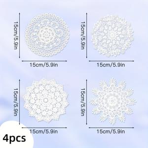 TEMU 레이스 자수 코스터 4개 세트, 빈티지 화이트 코바늘 뜨개질 플레이스매트, 결혼식, 식당 및 테이블 장식에 적합