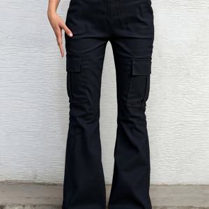 TEMU 2026 봄/여름 신상 단색 플레어 팬츠, 인스타 스타일 멀티 포켓 카고 팬츠, 하이웨이스트 빈티지 트라우저, Y2K 핫 드레이프드 말굽 팬츠, 아메리칸 하이스트리트 스트리트웨어 핫 여성 바지