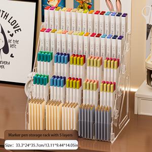 TEMU 투명 아크릴 소재로 제작된 마커 디스플레이 스탠드, 변형 방지 및 견고함. 사무실, 책상, 전시장, 학교에 적합. 대용량, 쉬운 접근, 공간 절약 디자인. 펜 홀더 포함