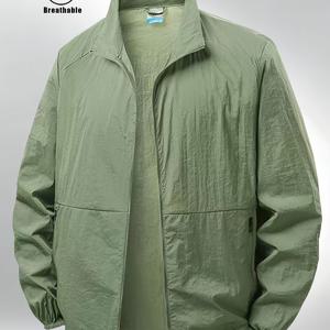 TEMU 남성용 경량 재킷 - 통기성 좋은 원단, 지퍼형 스탠드 칼라, 단색, 야외 활동에 적합