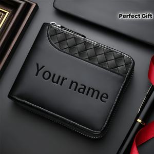TEMU 맞춤형 남성용 럭셔리 인조 가죽 지갑 - 1개 패션 - 엠보싱 탑, 매끄러운 블랙 인조 가죽 바디, 지퍼 잠금, 다중 카드 슬롯, 대용량, 스티치 디자인 - 아버지, 남편, 형제를 위한 완벽한 선물
