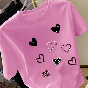 TEMU 여성용 캐주얼 핫 패턴 티셔츠 기하학적 그래픽 크루넥 - 부드러운 기계 세탁 가능 여름 티 EU 사이즈