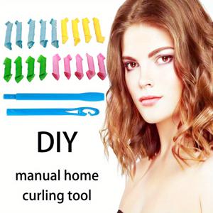 TEMU 18개 무열 웨이브 컬러 스파이럴 컬 스타일링 키트, 대부분의 헤어스타일용 1개 스타일링 후크 포함 무열 헤어 웨이버 스파이럴 컬러 롤러