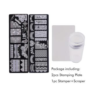 TEMU 2개 레이스 웨딩 매니큐어 스테인리스 네일 아트 스탬핑 플레이트와 스탬퍼 세트, 꽃 나비 이미지 프린트 네일 템플릿 스탬프 도구 매니큐어 용품