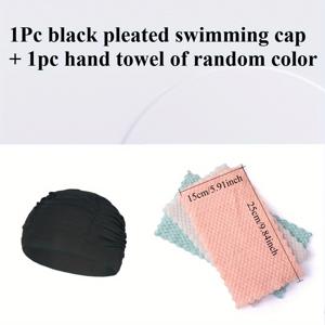TEMU 2개입 속건성 폴리에스터 솔리드 중성 수영 모자, 탄성 및 러플 장식, 수영장 사용, 빠른 건조 남녀공용 수영 모자, 전문 수영 장비 랜덤 색상