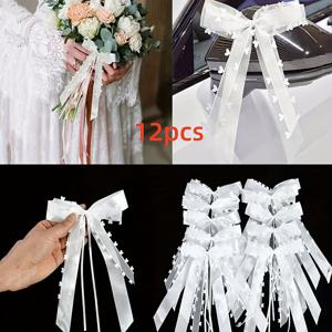 TEMU 12개 12*25cm 화이트 하트 모양 레이스 리본 DIY 선물 포장, 웨딩 데코, 의자 장식, 홈 데코, 생일 파티, 웨딩 데코, 웨딩 리본, 좌석 커버, 파티 휴일 웨딩 아치 꽃병 사진 소품 장식용