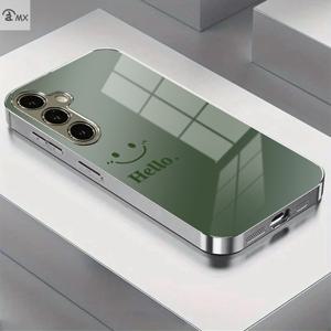 TEMU 휴대폰 케이스 - 쉬운 인사 패턴 전기 도금 은색 강화 유리 폰 케이스 (삼성 갤럭시 S25PLUS, S24PLUS, S24Ultra, S23Ultra, S23PLUS, S23, S22Ultra, S22PLUS, S21Ultra, S21, A05S, A14, A53, A34, A33, A35, A55, A22)