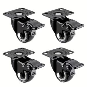 TEMU 4pcs 중량 2인치 스위블 캐스터 - 600 파운드 용량, 소음 없는 PU 휠, 360° 회전, 카트, 가구 및 작업대용 바닥 안전, 가구 캐스터 | 세련된 블랙 캐스터 | 부드러운 롤링 휠